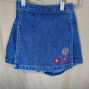 Y2K Blue Denim Floral Embroidered Skort Girls Size 4/5 CottageCore